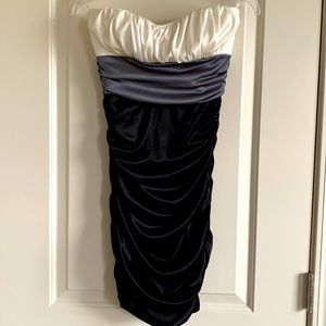 Strapless Ruched Dress - Black with Grey and White color block.  Size M.